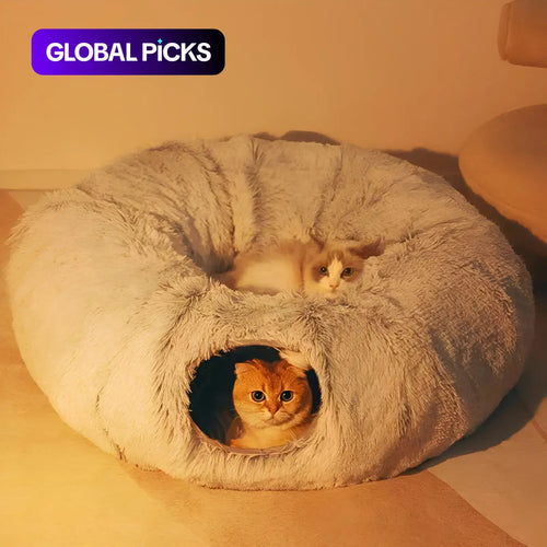Winter Warm Pet Bed, 2-In-1 Foldable Cat Kittens Tunnel & Bed, Warm Plush Cat Bed with Hanging Ball & Tunnel Buckle, Pet Supplies for Indoor & Outdoor Use #GLOBAL PICKS