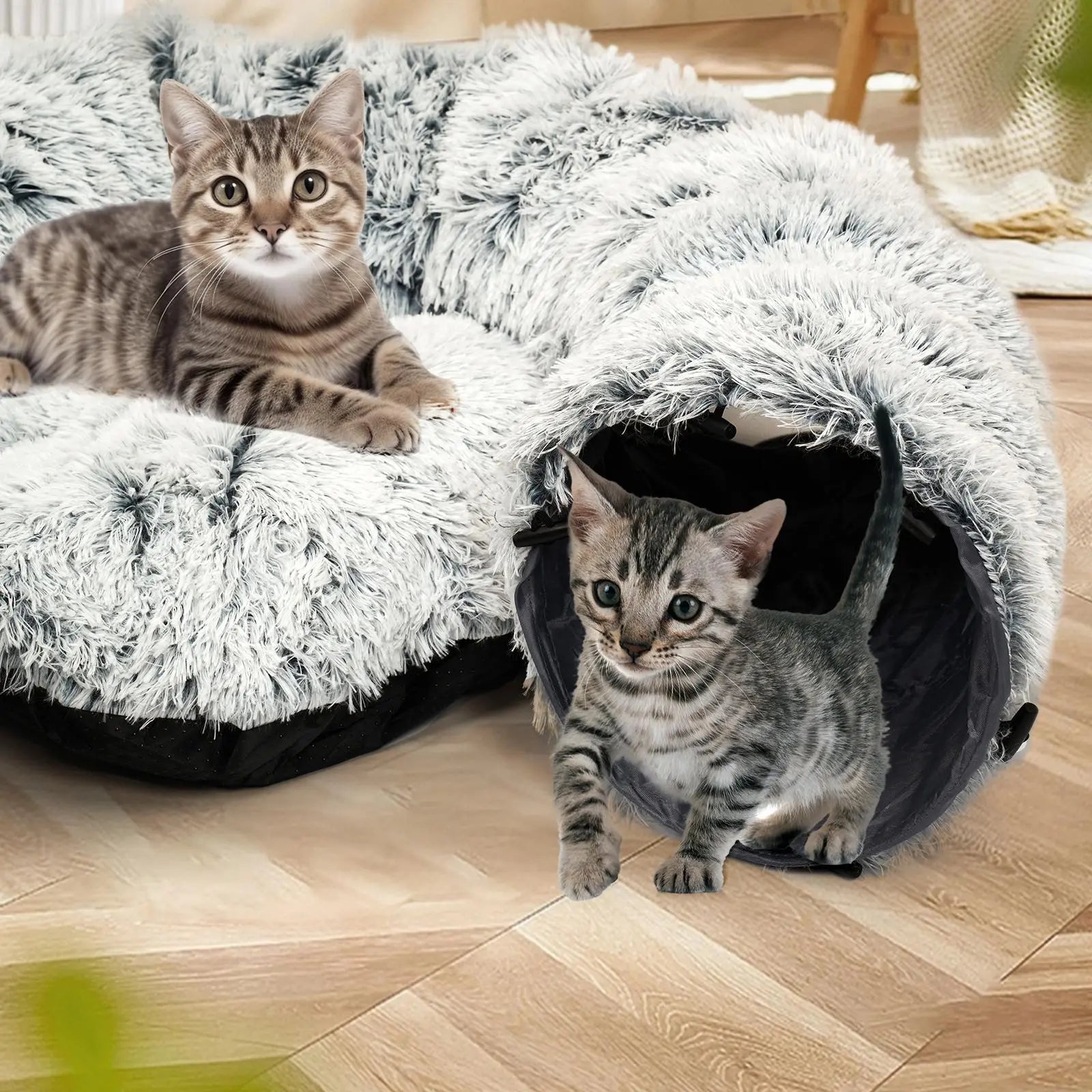 Winter Warm Pet Bed, 2-In-1 Foldable Cat Kittens Tunnel & Bed, Warm Plush Cat Bed with Hanging Ball & Tunnel Buckle, Pet Supplies for Indoor & Outdoor Use #GLOBAL PICKS